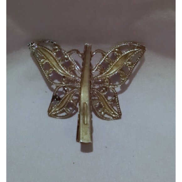 Vintage Gold-Tone Butterfly Hair Clip With Rhinestones - Picture 4 of 4
